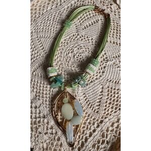 Boho Chic Statement Semi Precious Stone Gold Leaf Pendant‎ Necklace Fashion